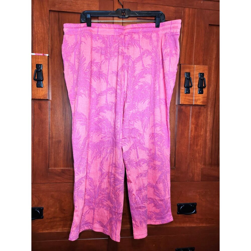 Belle by Kim Gravel Hot Pink Pants w/ Purple Palm Trees Wide Leg Womens Size 1X